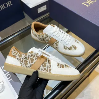 Dior White Beige Monogrammed Textile Suede And Leather Paneling Lifestyle Sneakers