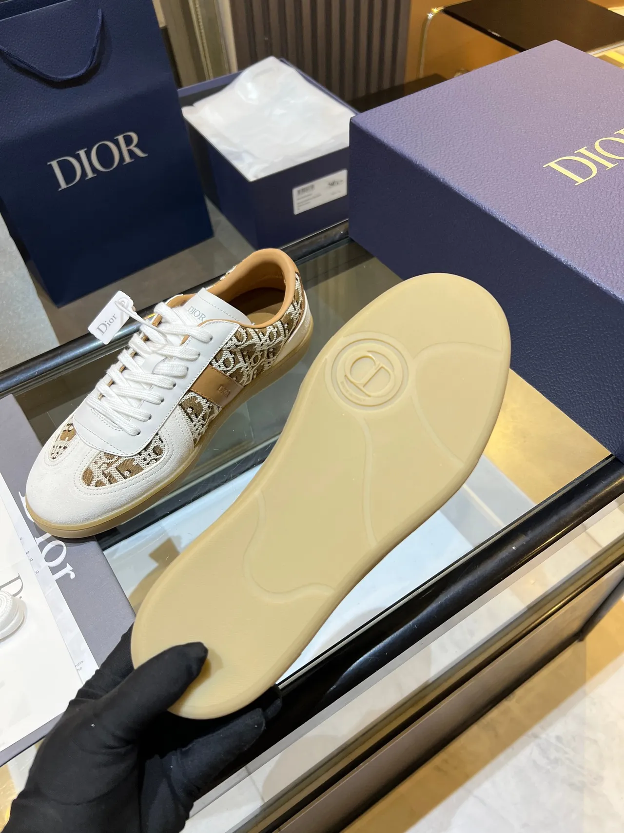 Dior White Beige Monogrammed Textile Suede And Leather Paneling Lifestyle Sneakers 2
