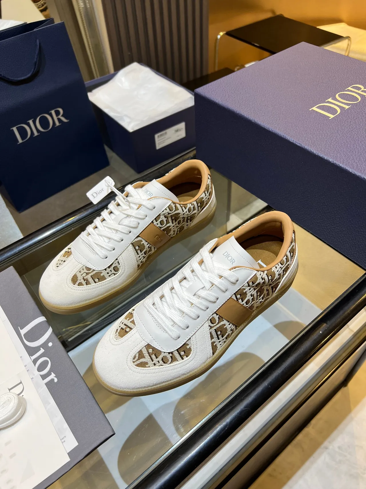 Dior White Beige Monogrammed Textile Suede And Leather Paneling Lifestyle Sneakers 3