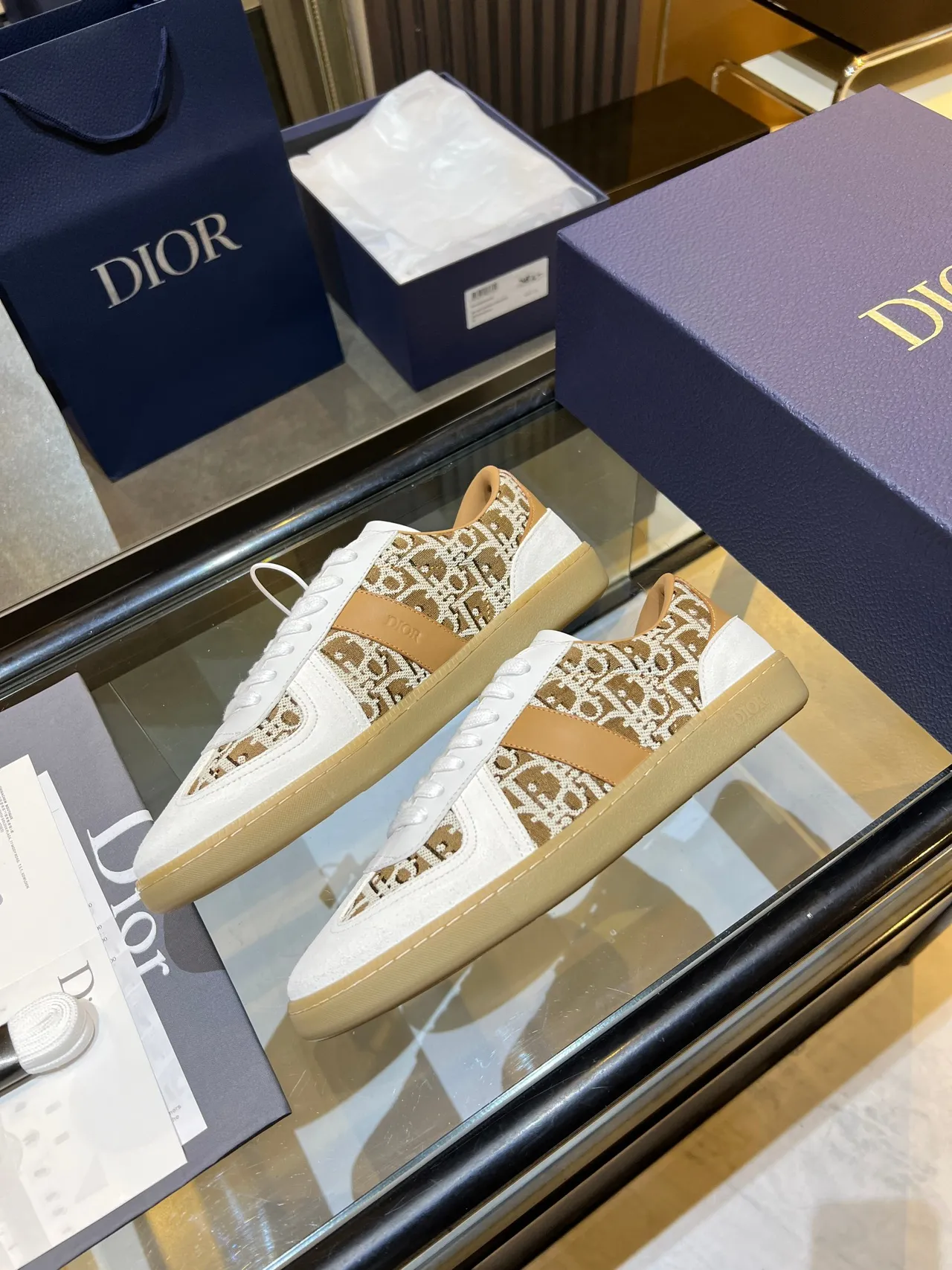 Dior White Beige Monogrammed Textile Suede And Leather Paneling Lifestyle Sneakers 4