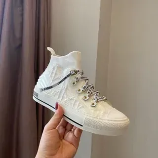 Dior White Black High-Top Knit Collar Lifestyle Sneakers