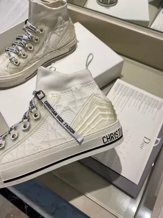 Dior White Black High-Top Knit Collar Lifestyle Sneakers 2