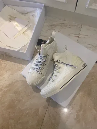 Dior White Black High-Top Knit Collar Lifestyle Sneakers 4