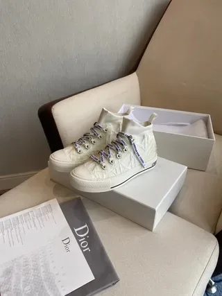 Dior White Black High-Top Knit Collar Lifestyle Sneakers 5