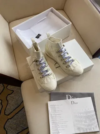 Dior White Black High-Top Knit Collar Lifestyle Sneakers 7