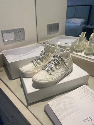 Dior White Black High-Top Knit Collar Lifestyle Sneakers 8