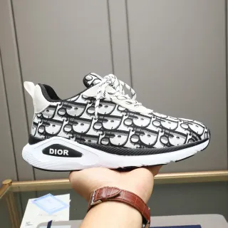 Dior White Black Monogram-Print Knit Upper Sculpted Midsole Lifestyle Sneakers