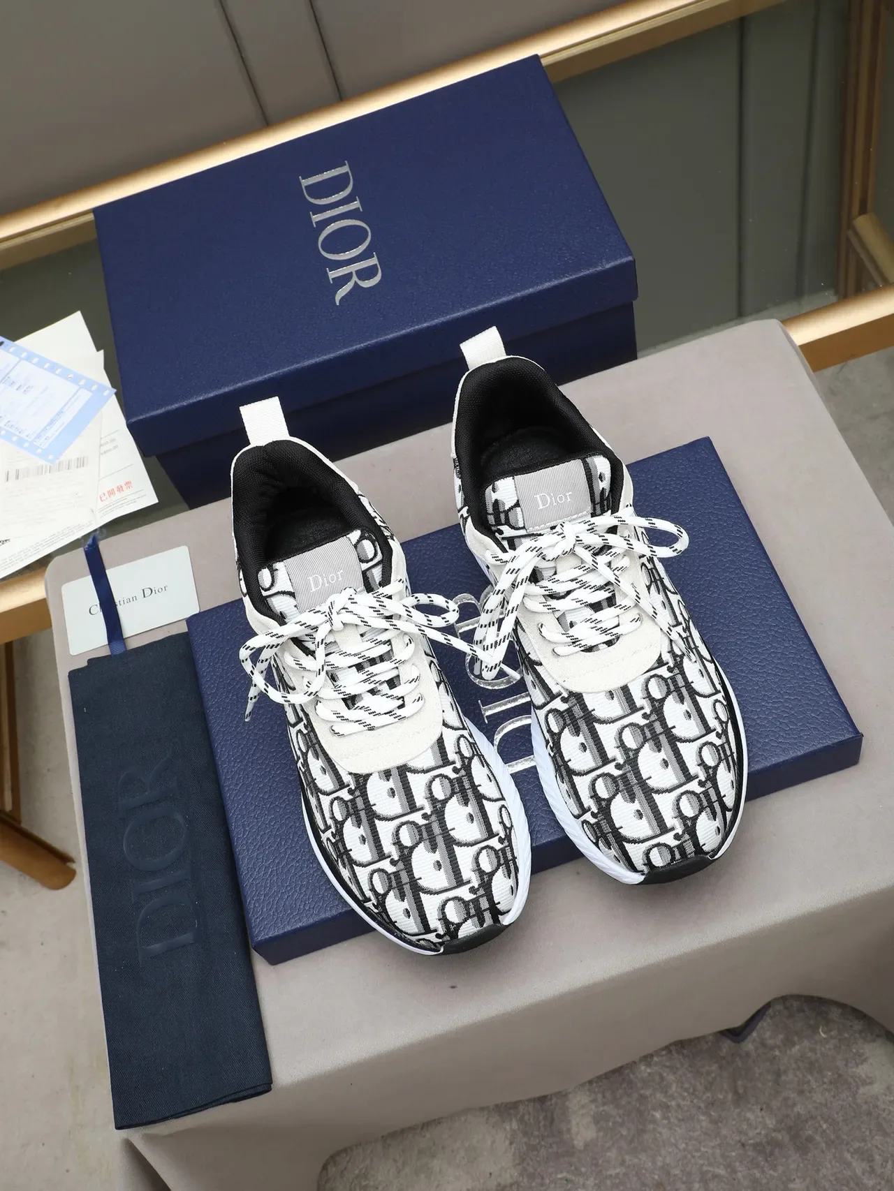 Dior White Black Monogram-Print Knit Upper Sculpted Midsole Lifestyle Sneakers 2