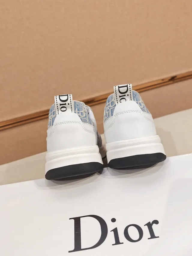 Dior White Blue Monogrammed Textile Leather Lifestyle Sneakers 3