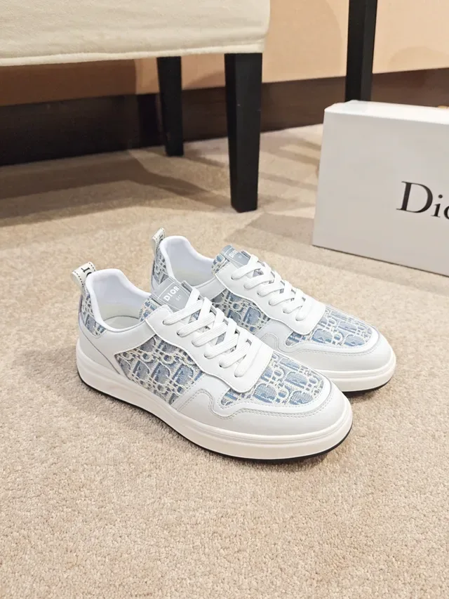 Dior White Blue Monogrammed Textile Leather Lifestyle Sneakers 4