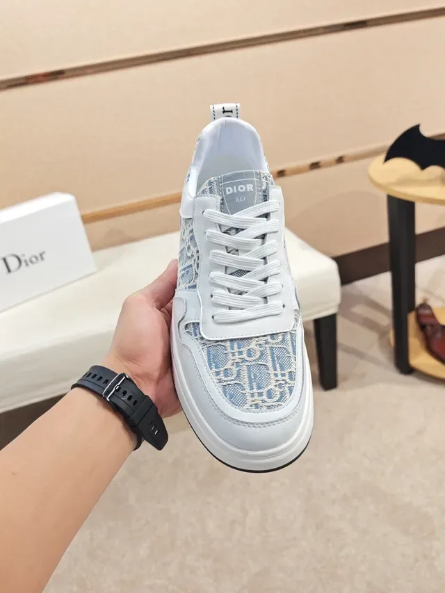 Dior White Blue Monogrammed Textile Leather Lifestyle Sneakers 5