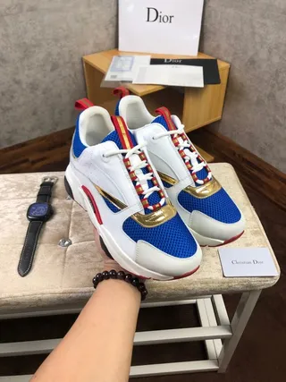 Dior White Blue Platform Sole Mesh Toe Box Chunky Sneakers 3