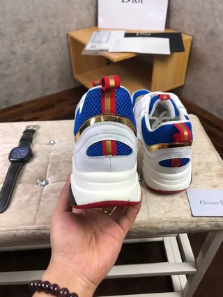 Dior White Blue Platform Sole Mesh Toe Box Chunky Sneakers 4