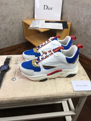 Dior White Blue Platform Sole Mesh Toe Box Chunky Sneakers 7