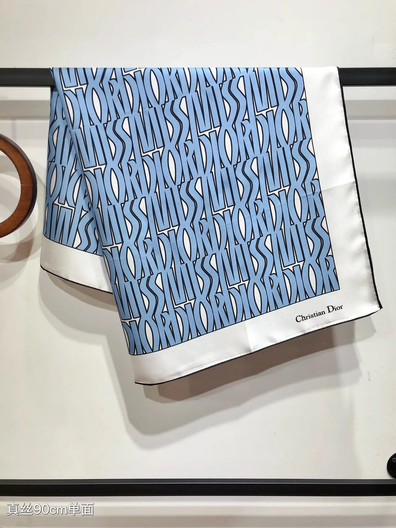 Dior White Blue Square Abstract Wave Print Silk Scarf 9