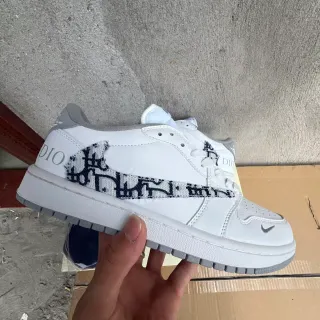 Dior White Gray Leather Upper Oblique Monogram Swoosh Lifestyle Sneakers