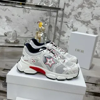 Dior White Red Mesh-and-TPU Upper Star-Emblem Side Panel Chunky Sneakers