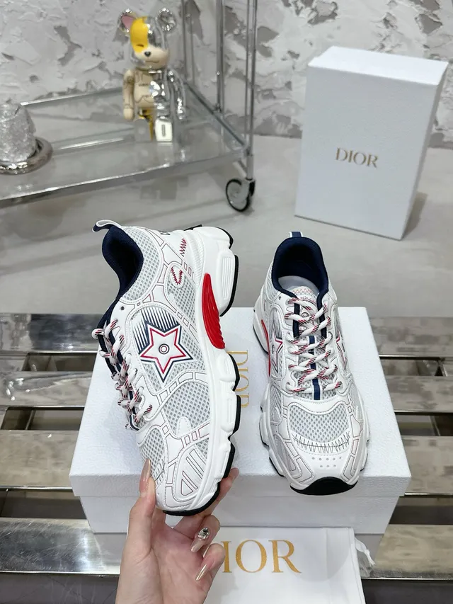 Dior White Red Mesh-and-TPU Upper Star-Emblem Side Panel Chunky Sneakers 5