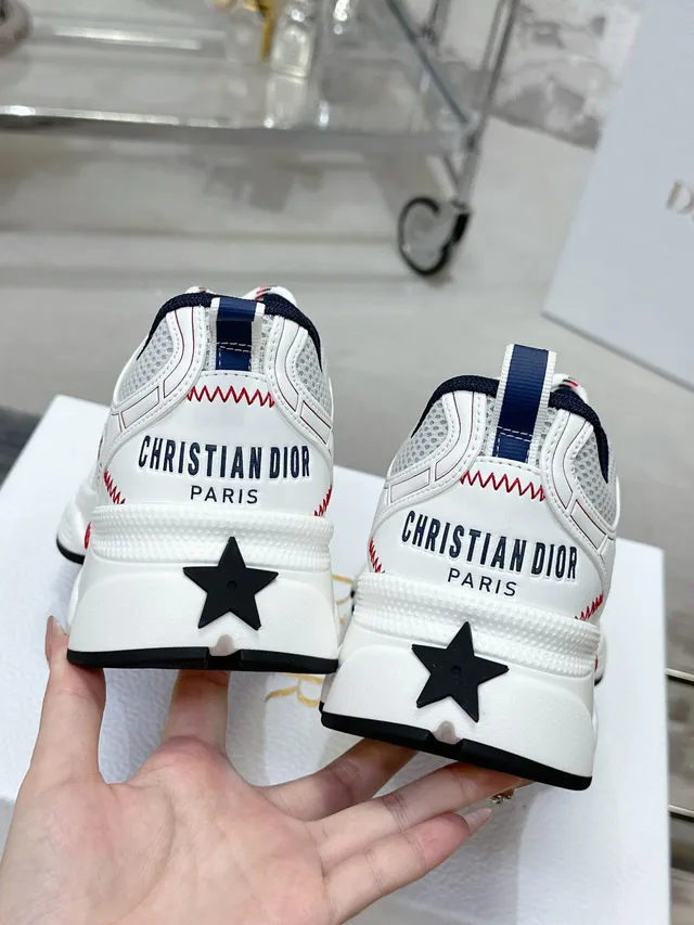 Dior White Red Mesh-and-TPU Upper Star-Emblem Side Panel Chunky Sneakers 7