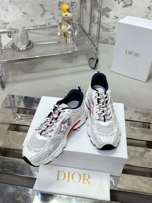 Dior White Red Mesh-and-TPU Upper Star-Emblem Side Panel Chunky Sneakers 9