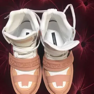 Dolce & Gabbana Beige White High-Top Strap-Accented Lifestyle Sneakers