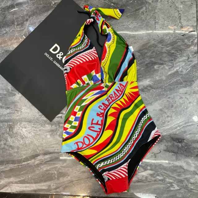 Dolce & Gabbana Multicolor Graphic Print Halter Neck One-Piece Swimwear 7