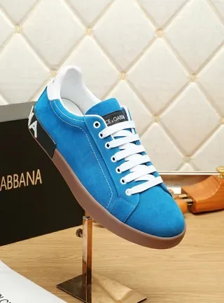 Dolce & Gabbana Portofino Sneakers Lifestyle avec empiègne daim bleu marron lacets blancs 2