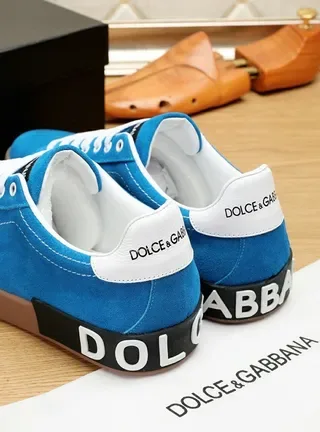 Dolce & Gabbana Portofino Sneakers Lifestyle avec empiègne daim bleu marron lacets blancs 4