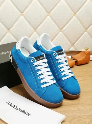 Dolce & Gabbana Portofino Sneakers Lifestyle avec empiègne daim bleu marron lacets blancs 5