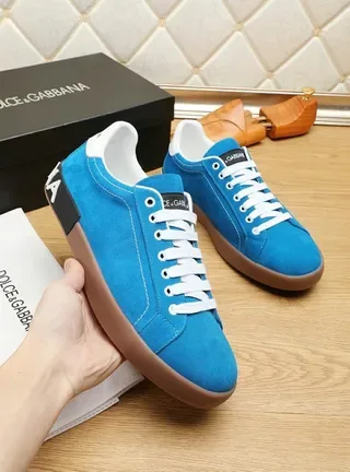 Dolce & Gabbana Portofino Sneakers Lifestyle avec empiègne daim bleu marron lacets blancs 6