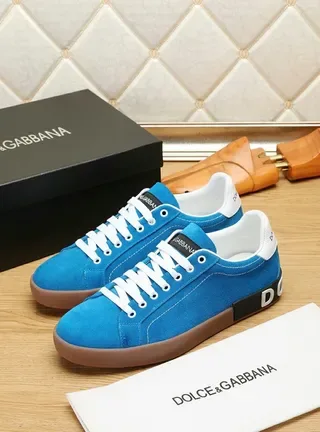 Dolce & Gabbana Portofino Sneakers Lifestyle avec empiègne daim bleu marron lacets blancs 7