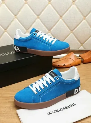Dolce & Gabbana Portofino Sneakers Lifestyle avec empiègne daim bleu marron lacets blancs 8
