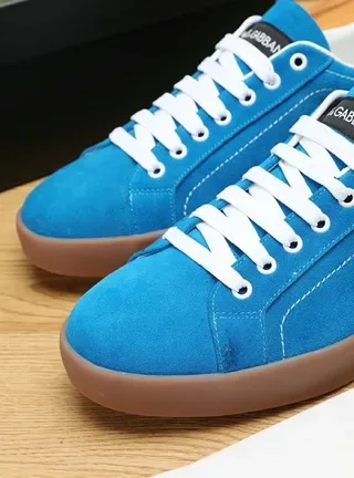 Dolce & Gabbana Portofino Sneakers Lifestyle avec empiègne daim bleu marron lacets blancs 9