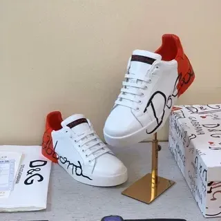 Dolce & Gabbana Portofino White Red Low-Top Leather-Like Upper Lifestyle Sneakers