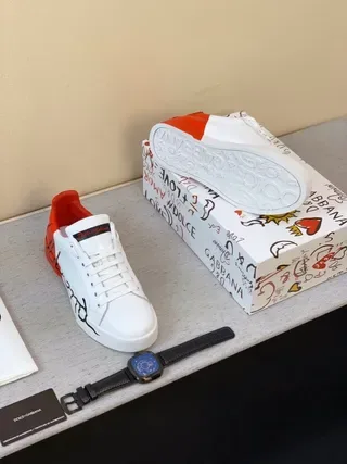 Dolce & Gabbana Portofino Chaussures Lifestyle Blanc Et Rouge Basses Tige Imitation Cuir 3