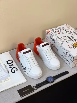 Dolce & Gabbana Portofino Chaussures Lifestyle Blanc Et Rouge Basses Tige Imitation Cuir 4