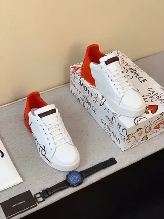 Dolce & Gabbana Portofino Chaussures Lifestyle Blanc Et Rouge Basses Tige Imitation Cuir 5