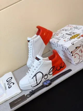 Dolce & Gabbana Portofino Chaussures Lifestyle Blanc Et Rouge Basses Tige Imitation Cuir 6