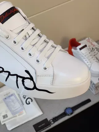 Dolce & Gabbana Portofino Chaussures Lifestyle Blanc Et Rouge Basses Tige Imitation Cuir 8
