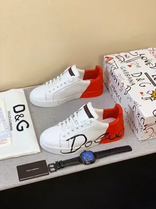 Dolce & Gabbana Portofino Chaussures Lifestyle Blanc Et Rouge Basses Tige Imitation Cuir 9