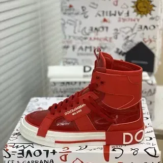 Dolce & Gabbana أحذية أسلوب حياة جلد لامع أحمر أبيض عالي