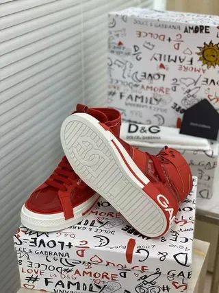 Dolce & Gabbana أحذية أسلوب حياة جلد لامع أحمر أبيض عالي 2