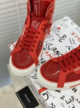 Dolce & Gabbana أحذية أسلوب حياة جلد لامع أحمر أبيض عالي 4