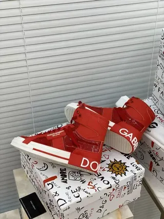 Dolce & Gabbana أحذية أسلوب حياة جلد لامع أحمر أبيض عالي 6