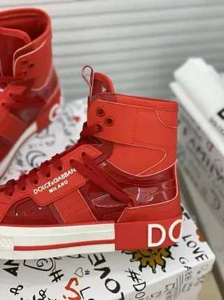 Dolce & Gabbana أحذية أسلوب حياة جلد لامع أحمر أبيض عالي 7