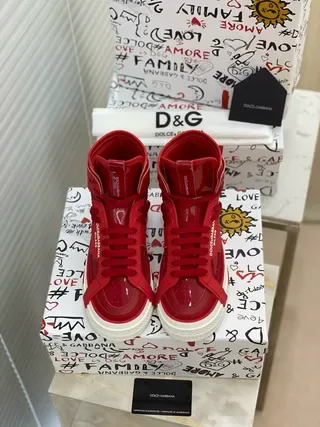 Dolce & Gabbana أحذية أسلوب حياة جلد لامع أحمر أبيض عالي 8