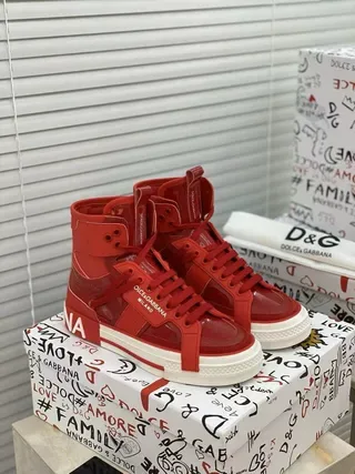 Dolce & Gabbana أحذية أسلوب حياة جلد لامع أحمر أبيض عالي 9