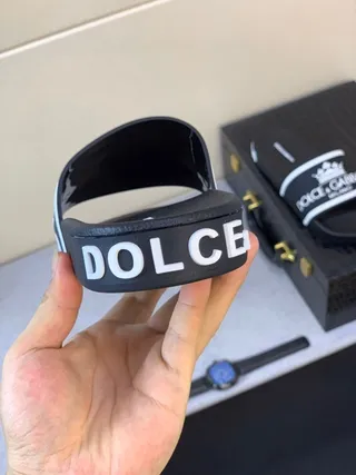 Dolce & Gabbana Slide Preto Branco Solado de Borracha Logo Band Chinelos 8