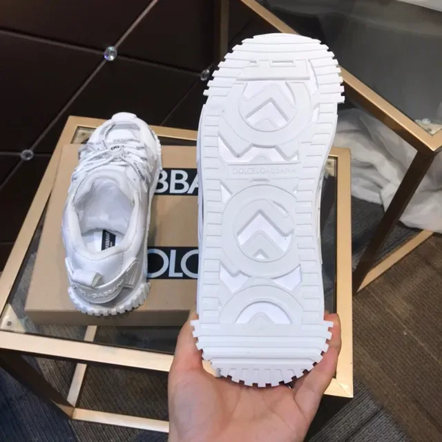 Dolce & Gabbana أبيض رمادي طبقات كاج أوفرليه شبك شفاف لوحات أسلوب حياة سنيكرز 4