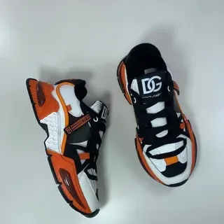 Dolce & Gabbana White Orange Platform Sole Multi-Panel Construction Chunky Sneakers